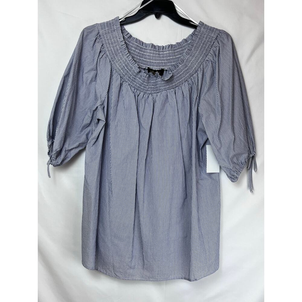 NWT Melissa Paige Womens 2X Blue/White Striped Short Sleeve/Off Shoulder Blouse
